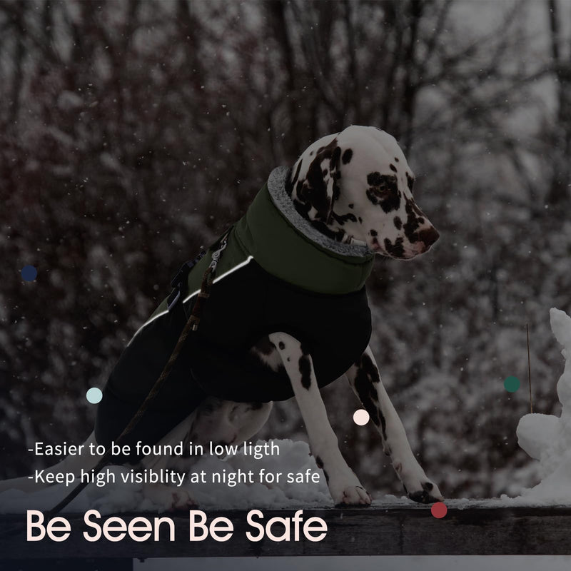 IECOii Extra Warm Dog Coat Reflective Adjustable Dog Jacket Dog Winter Coat with Buckle Fleece Turtleneck Dog Jacket for Cold Weather Soft Winter Coat for Small Medium Extra Large Dogs X-Large(Chest:24.4-29.9 in) Army Green - BeesActive Australia