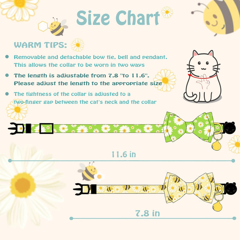 Breakaway Cat Collar with Cute Bow Tie Bell 2Pack Daisy Bee Cat Collar for Male Female Soft Cotton Kitty Kitten Collar Cute Cat Collar Ideal for Girl Cats Boy Male Cats Daisy & Bee - BeesActive Australia