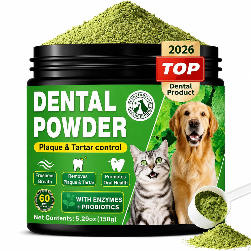 Dog Dental Powder for Dogs, Dog Teeth Cleaning Powder, Dental Powder for Dogs Teeth, Plaque & Tartar Remover, Dog Breath Freshener, Natural Oral Care, 60-Day Supply
