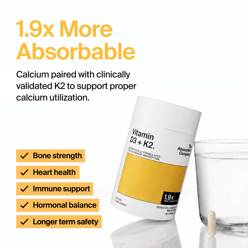The Absorption Company Vitamin D3 K2-60 Muscle Support Capsules - 5000iu | Bioavailable Heart Health Aid, Workout & Sore Recovery Supplement, Bone & Immune Health Vitamins, 1.9x Higher Absorption