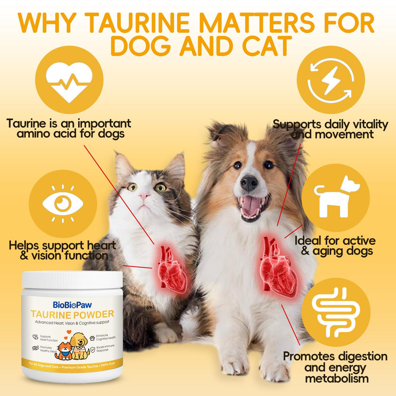 Pure Taurine for Dogs & Cats Taurine Powder Supplement for Pet Puppy Kitty 500mg Unflavored Easy-to-Mix Taurine Supplement for Doggy Supports Immune Heart Vision Skin Vitality Made in USA 200 Grams
