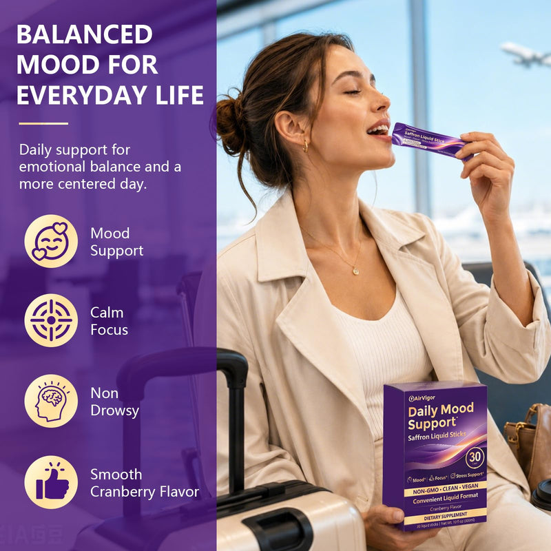 Saffron Supplement, Liquid Saffron Extract for Mood Support | No Pills, Daily Liquid Stick Packs with L-Theanine, Magnesium & Vitamin B6 for Calm Focus, Stress Support, Non-GMO & Vegan