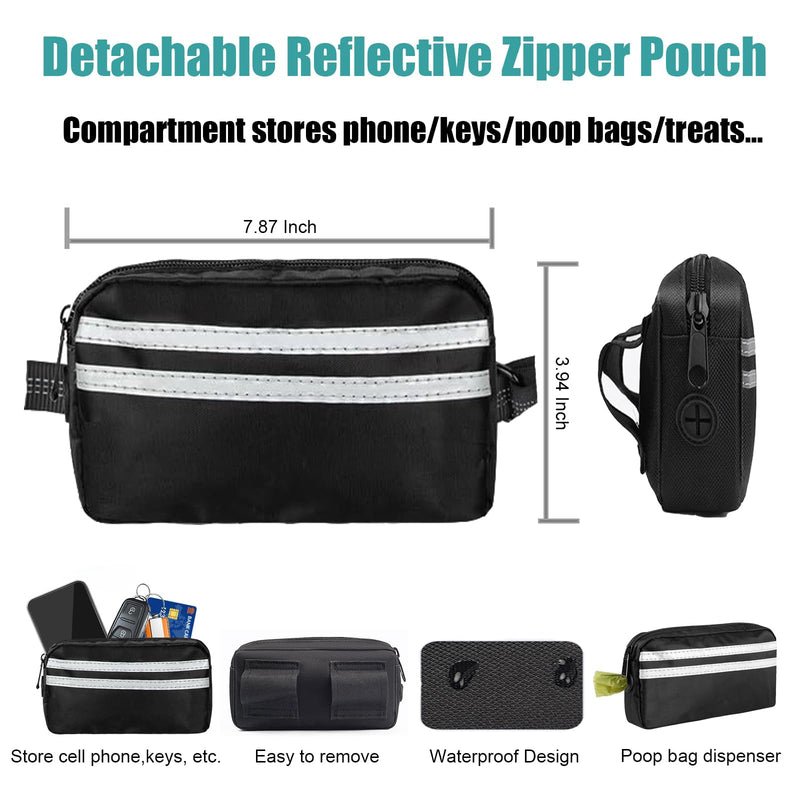 Hands Free Dog Leash Waist & Crossbody for Walking, No Pull Heavy Duty Bungee Double Dog Leash for Two Dogs with Pouch, Padded Handles & Reflective for Large Medium Dogs, Black 2 Leashes Black/Blue