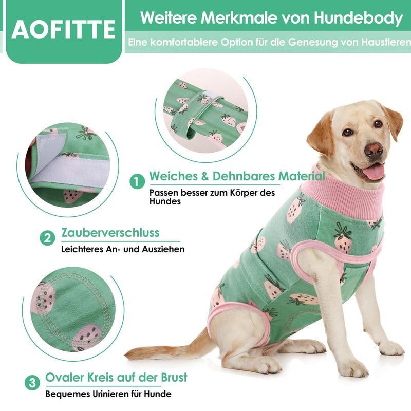 AOFITEE dog bodysuit after surgery, dog bodysuit after surgery bitch, comfortable surgery body dog, dog bodysuit after castration male dog, leak protection dog with pee hole pee opening for abdominal wounds, strawberry M green strawberry - BeesActive Australia