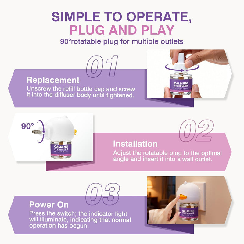 Tcllka Cat Calming Pheromone Diffuser Effectively Relieve Anxiety Stress Cat Calming Diffuser Comfort for Cats Refill Reduce Fighting Spraying and Scratching Calm Relaxing 48ml/Bottle Fits All Cats Purple