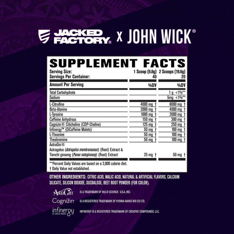 Jacked Factory X John Wick - Wick Mode Pre Workout Powder - Intense Energy, Battle-Ready Focus, Unstoppable Commitment, and Sheer Will - 40 Servings, Osaka Cherry Blossom 40 Servings (Pack of 1) - BeesActive Australia