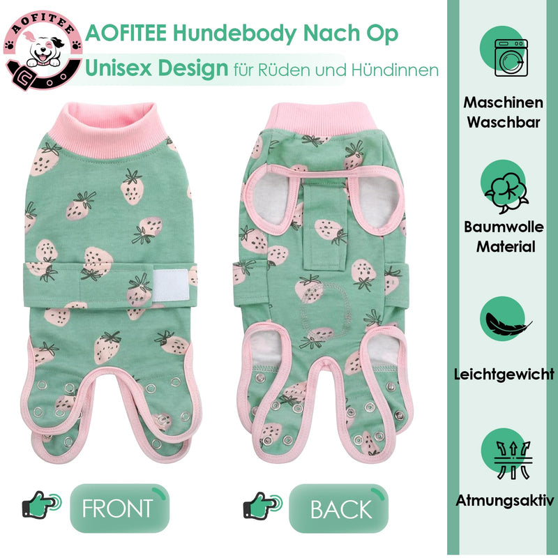 AOFITEE dog bodysuit after surgery, dog bodysuit after surgery bitch, comfortable surgery body dog, dog bodysuit after castration male dog, leak protection dog with pee hole pee opening for abdominal wounds, strawberry M green strawberry - BeesActive Australia