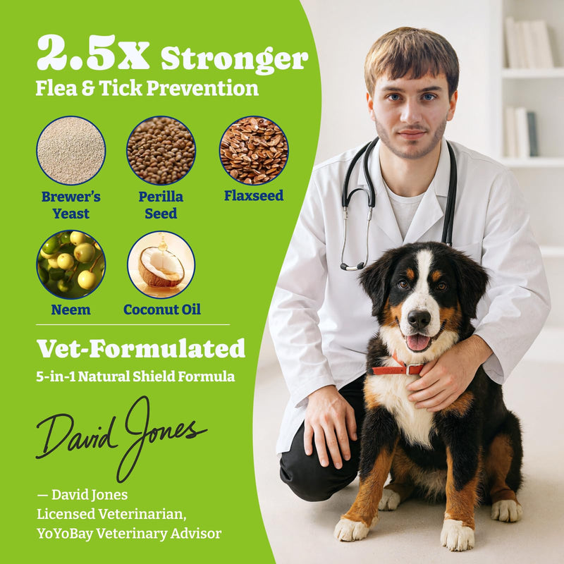 Flea & Tick Prevention for Dogs Chewables, Natural Dog Flea and Tick Control Treatment, Oral Flea Pills, Dogs Supplement, Natural Shield 5-in-1 Protection, Beef & Carrot Flavor, 180 Soft Chews Beef & Carrot-180-Blue