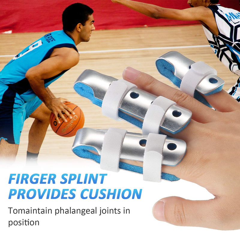BBTO 6 Pieces Finger Splints Metal Finger Support Finger Stabilizer for Adults and Children Finger Knuckle Joint Fixation, 3 Sizes (Blue)