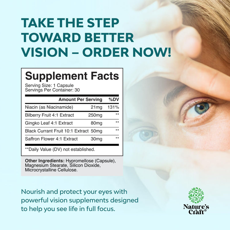 Eye Pressure Support with Bilberry Extract - Vegan Eye Health Supplement for Adults For Ocular Pressure Relief with Saffron Ginkgo Niacin and More Vitamins Vision Support - 30 Count - 3 Pack | Bilberry, saffron & ginkgo formula with niacin to support o...