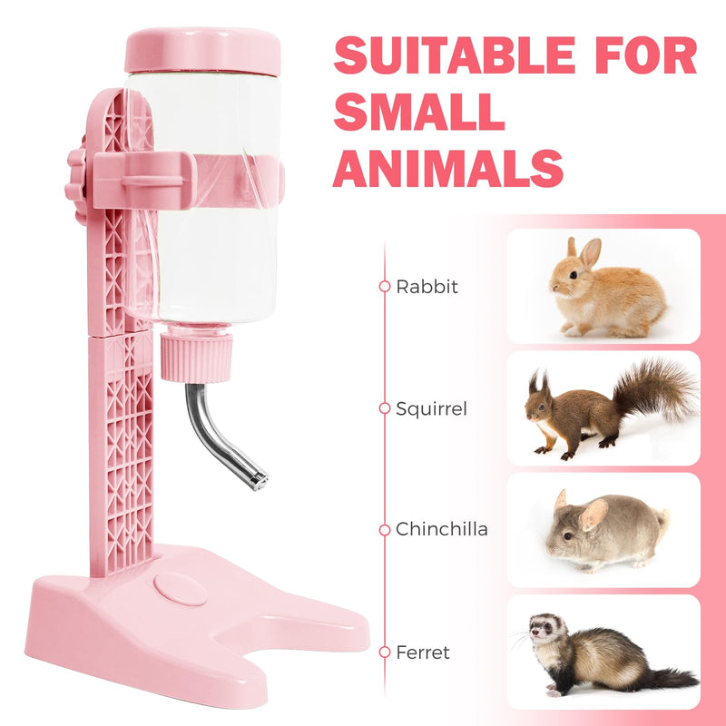 Pet Standing Water Dispenser Top Fill Dog Water Bottle Dispenser with Stand Leakproof Pet Slow Water Bottle for Small Animals, 13oz, BPA Free, Adjustable Height, Pink - BeesActive Australia