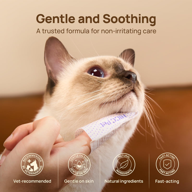 HICC PET Cat Chin Acne Finger Wipes – Gentle Enzyme Complex Care for Feline Acne & Blackheads, Vet Recommended Daily Chin Cleaning Wipes, No-Rinse Natural Formula Unscented 50pcs