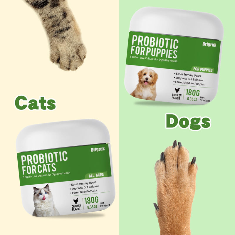 Probiotics for Puppies - 5 Billion CFU Digestive Health Supplement with 9 Strains & Prebiotics - Eases Tummy Upset, Gas & Soft Stools - Natural Chicken Flavor Powder - 180g (6.35 oz)