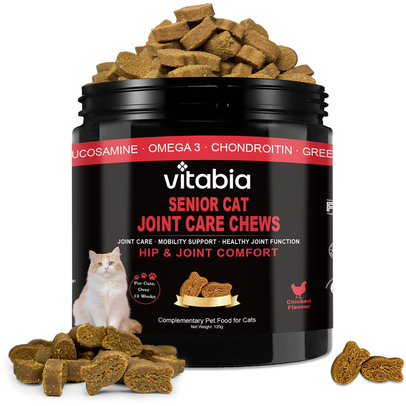 Senior Cat Joint Support Chews – Cat Arthritis, Hip & Joint Supplement with Glucosamine, Chondroitin, MSM, Green-Lipped Mussel, Omega-3 & Hyaluronic Acid – Mobility Relief for Older Cats Treats 80 Count
