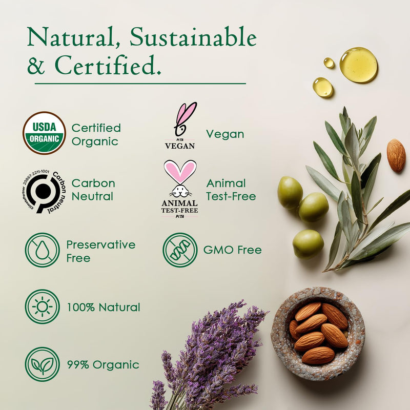 Organic Body & Face Oil for Dry Skin, Hydrating After Shower Moisturizer | Lightweight Nourishing Facial & Body Oil, Natural Cold-Pressed Almond, Olive, Jojoba, Rosehip & Lavender Oils, Vitamin E 4 Fl Oz (Pack of 1)
