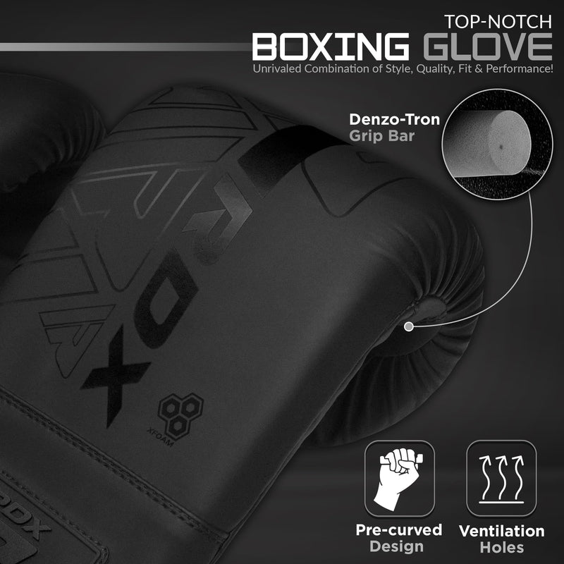 RDX Bag Gloves Boxing Punching Mitts, Maya Hide Leather, Padding, Ventilated Palm, MMA Heavy Punch Training, Muay Thai Kickboxing Focus Pads Double End Speed Ball Workout, Adult Men Women Black