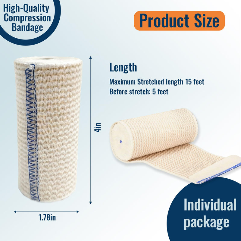 Premium Elastic Bandage Wrap,4"×6 Pack Compression Bandage for Legs, Ankle, Knee,Foot,Body,Support & First Aid for Sports,Latex-Free,Reusable Wrap for Sports, Medical, and Injury Recovery 6 Pack X 4 Inches