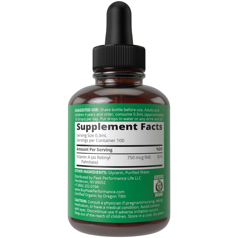 USDA Organic Vitamin A Liquid Drops Supplement. Vegan High Bioavailability For Eye, Skin, and Bone Health. For Adults, Men, Women, Kids. Organic Vit A Oil Retinyl Palmitate. Gluten Free, Zero Sugar - BeesActive Australia