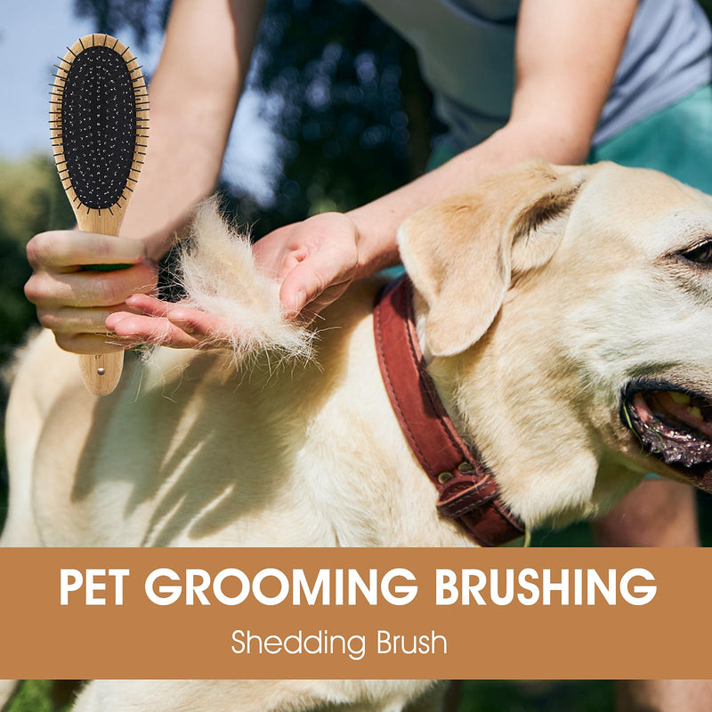 Dog Pin Brush, Airbag Grooming Wooden Comb Pet 20mm Stainless Steel Round Pin Slicker Brush with Bamboo Handle for Removing Shedding Tangles Dead Undercoat - BeesActive Australia