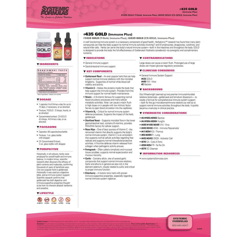 Systemic Formulas Gold Immune Plus - General Immune Support, 60 Capsules, Bio Challenge 435. Immune Builder.