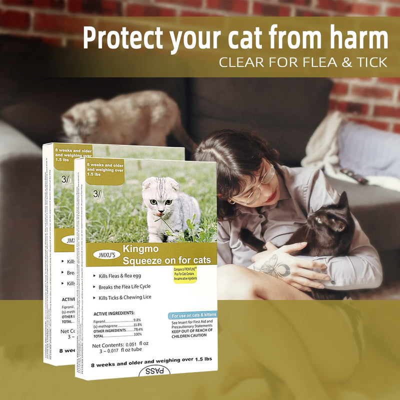 Flea and Tick Prevention for Cats, Cat Flea & Tick Treatment with Fipronil, Long-Lasting & Fast-Acting Topical Flea & Tick Control Drops for Kitten, 3 Doses - BeesActive Australia