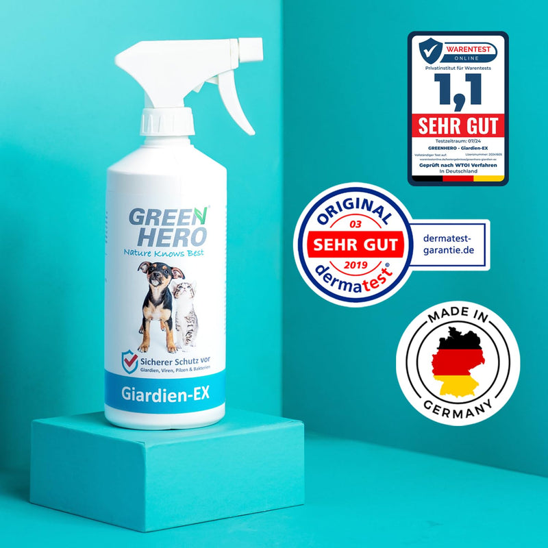 Green Hero Giardia EX Disinfectant Spray for Dogs & Cats 500ml | Highly effective against Giardia, bacteria, viruses & fungi | Dermatologically tested for disinfection of animals and the environment - BeesActive Australia
