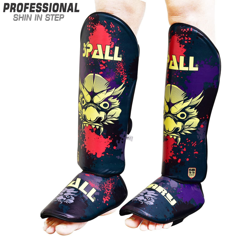 Spall Pro US Muay Thai Guards Shin Guards for Kickboxing Martial Arts BJJ Boxing Sparring with MMA Foot Protector Scary Green