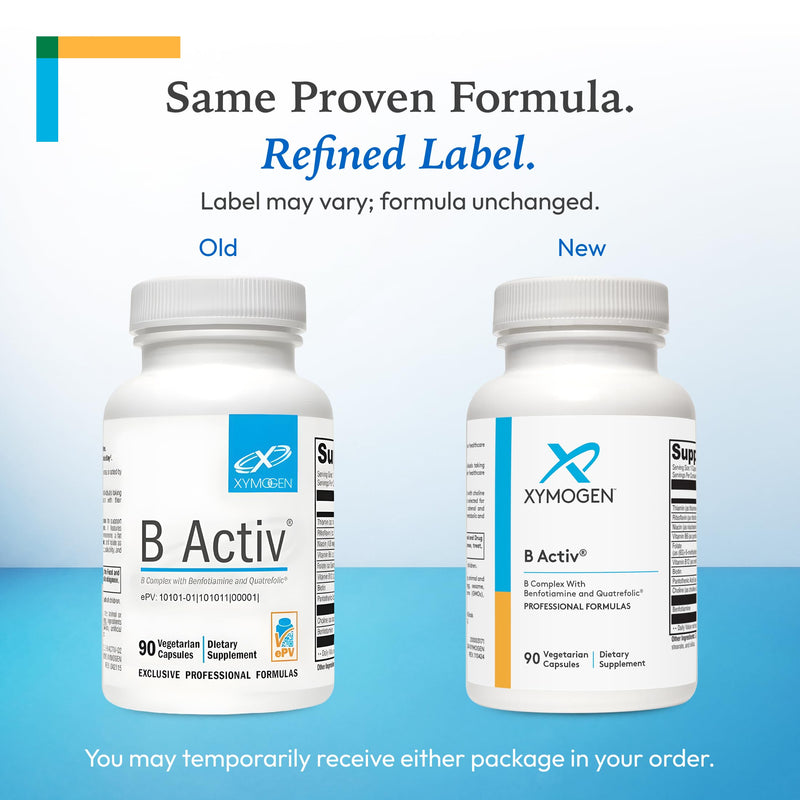 XYMOGEN B Activ - B Vitamins Supplement for Carbohydrate Metabolism Support - Supports Nervous System, Adrenal & Immune Function - Gluten-Free & Vegetarian - 90 Count (Pack of 1) | B Vitamins Supplement for Carbohydrate Metabolism Support, Supports Ner...