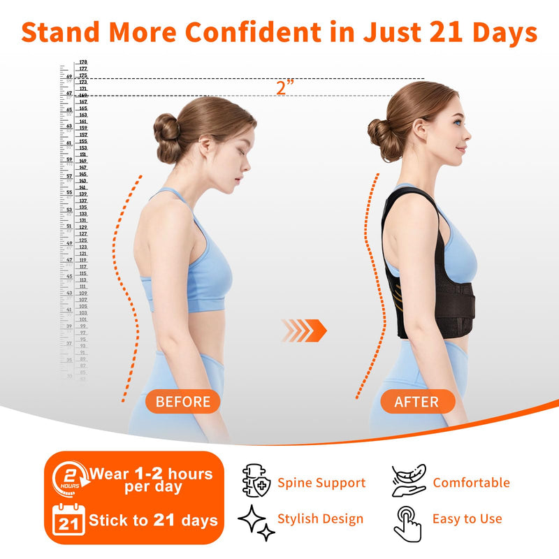 Posture Corrector for Men and Women, Instant Back Straightener, Adjustable Upper Back Brace, Invisible Shoulder Brace Hunchback Corrector for Slouching, Scoliosis, Neck Pain Relief (Large) L (Underbust: 41-49'')