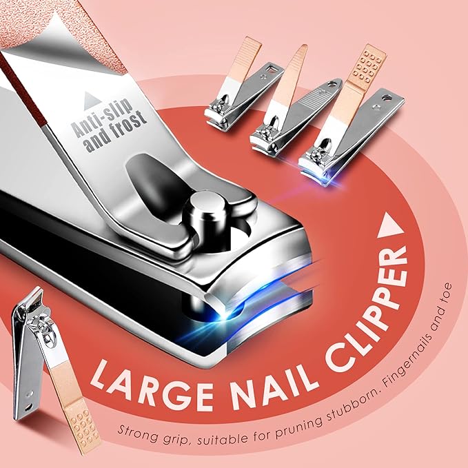 Nail Clipper Set, 30 Pieces, Grooming Set, Manicure Set, Nail Care Set, Multifunctional, Made of Stainless Steel, Convenient to Carry, Includes Special Storage Case [Pink] - BeesActive Australia