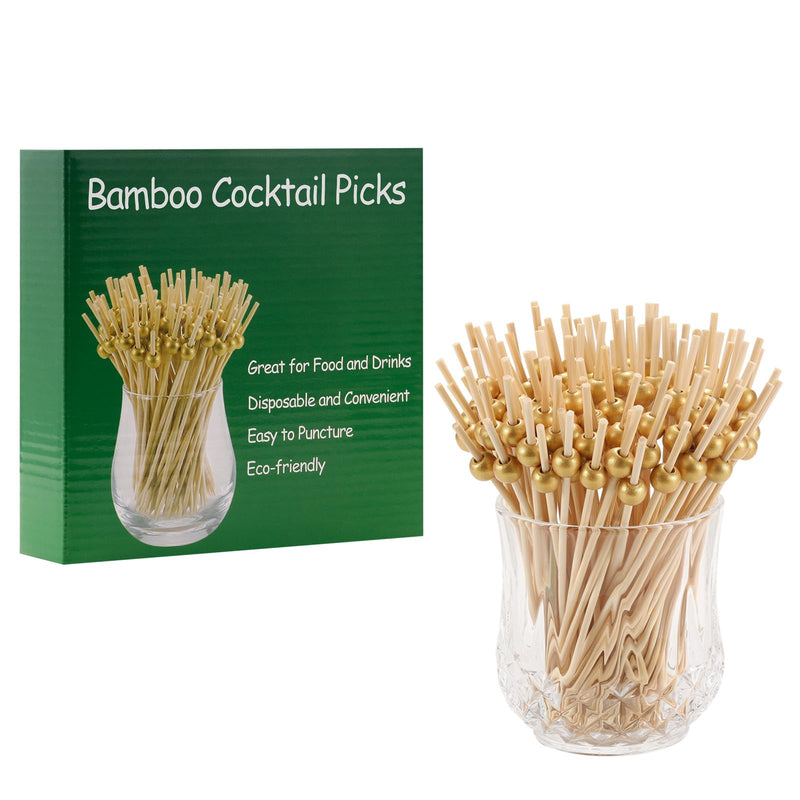 200 Pcs Cocktail Picks, 4.7 Inch Toothpicks for Appetizers, Bamboo Cocktail Sticks Skewers for Drinks, Desserts, Charcuterie, Wedding Party Fancy Toothpicks, Gold Pearl Mini Food Picks Decorative 200 Pcs Gold - BeesActive Australia