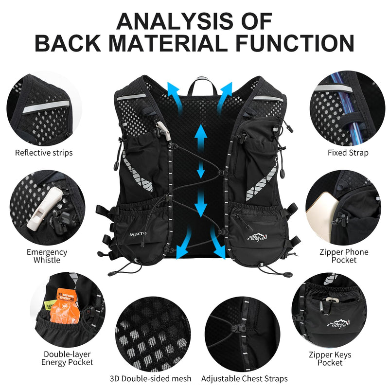 Running Hydration Vest Backpack, Lightweight Water Backpack with 1.6L Water Bladder Daypack for Women Men,Adjustable Running Vest Pack for Trail Running Hiking Cycling Race Marathon Black