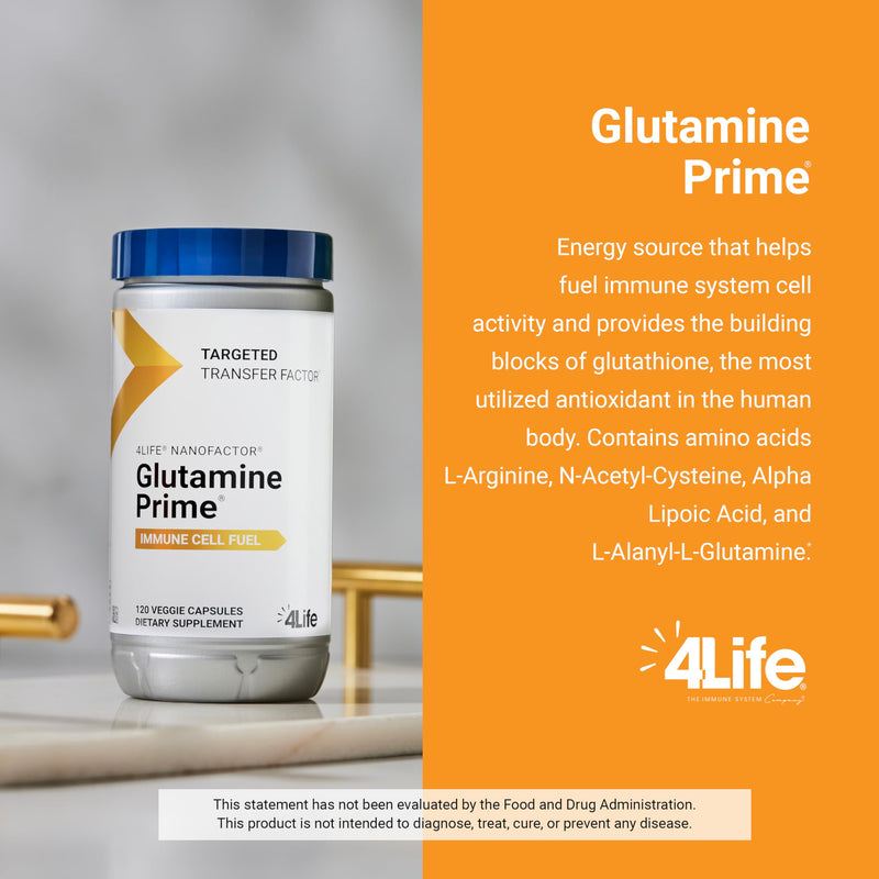 4Life Targeted Transfer Factor Glutamine Prime Immune Support, 120 Capsules | L-Glutamine, NanoFactor colostrum, L-Arginine, Cysteine, Amino acids, Immune cell energy, Cellular wellness, Lipoic Acid