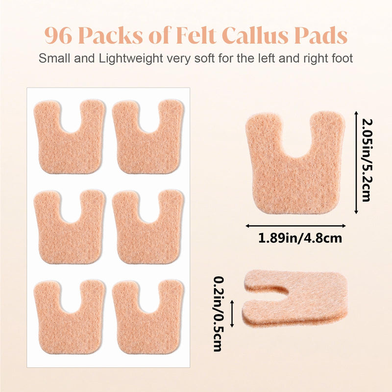96Pcs Callus Pads for Feet, Soft Felt Callus Cushions Bottom, Horseshoe Pads for Heel, U Shape Metatarsal Pad Pain Relief, Adhesive Corn Pad Keeps Protecting Calluses for Women Men - BeesActive Australia
