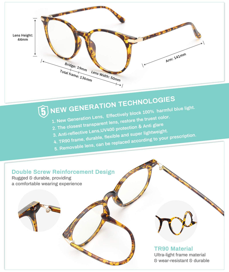 Gaoye Blue Light Blocking Glasses, Retro Round Eyewear Frame Anti Eyestrain Computer Glasses for Women Men - GY1688 (Tea Leopard/Transparent Lens) Tea Leopard/Transparent Lens - BeesActive Australia