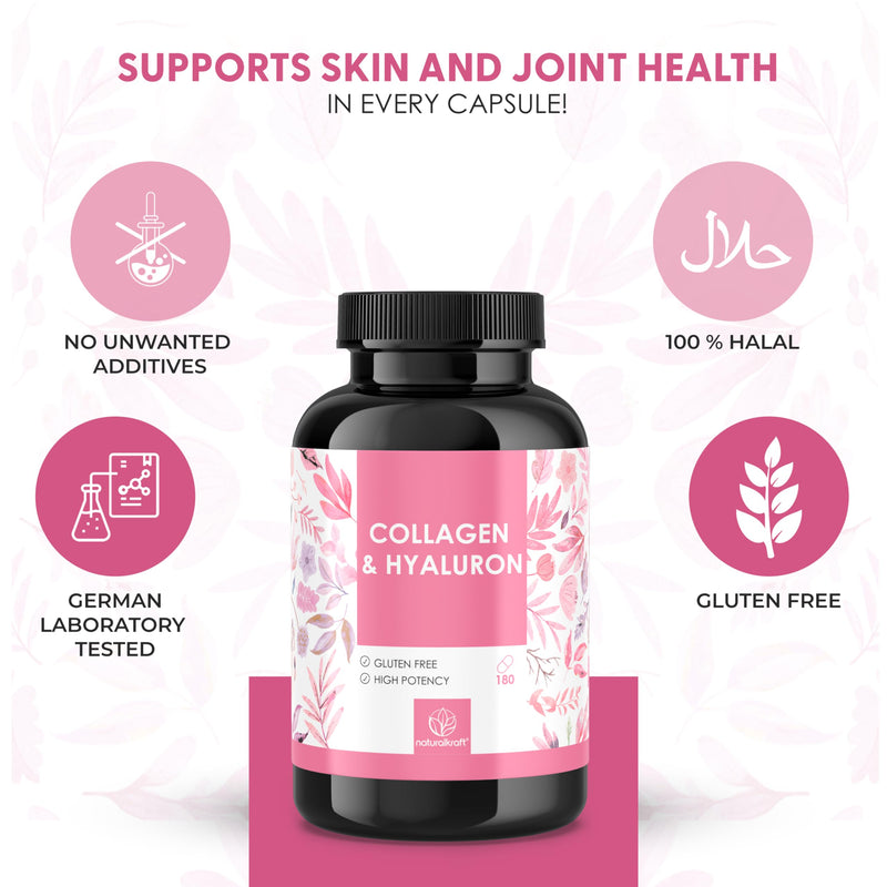 Collagen & Hyaluronic Acid Capsules – with Biotin, Zinc, Selenium, Vitamin C & Silicon – Highly Bioavailable – 180 Capsules (3 Month Supply) – Developed and Tested in Germany