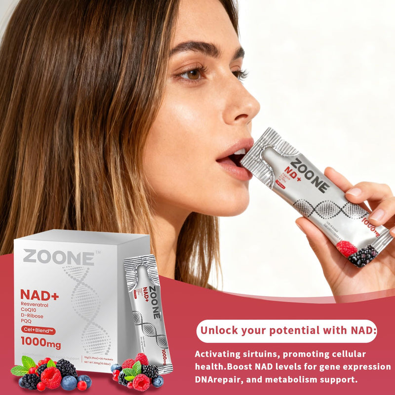 NAD Supplement 1000mg Liquid with NR, Resveratrol & PQQ, 30 Packets | NAD Plus Liquid Supplement with NR, Resveratrol & PQQ; NAD+ Supports Cellular Energy & Healthy Aging for Men & Women 0.35 Fl Oz (Pack of 30)
