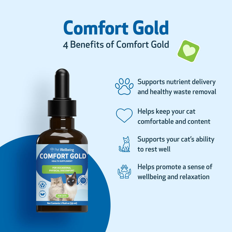Pet Wellbeing Comfort Gold for Cats - Supports Feline Physical Comfort, Healthy Circulation, Corydalis, Turmeric - Veterinarian-Formulated Herbal Supplement 2 oz (59 ml) 2 fl oz (59 ml) - BeesActive Australia