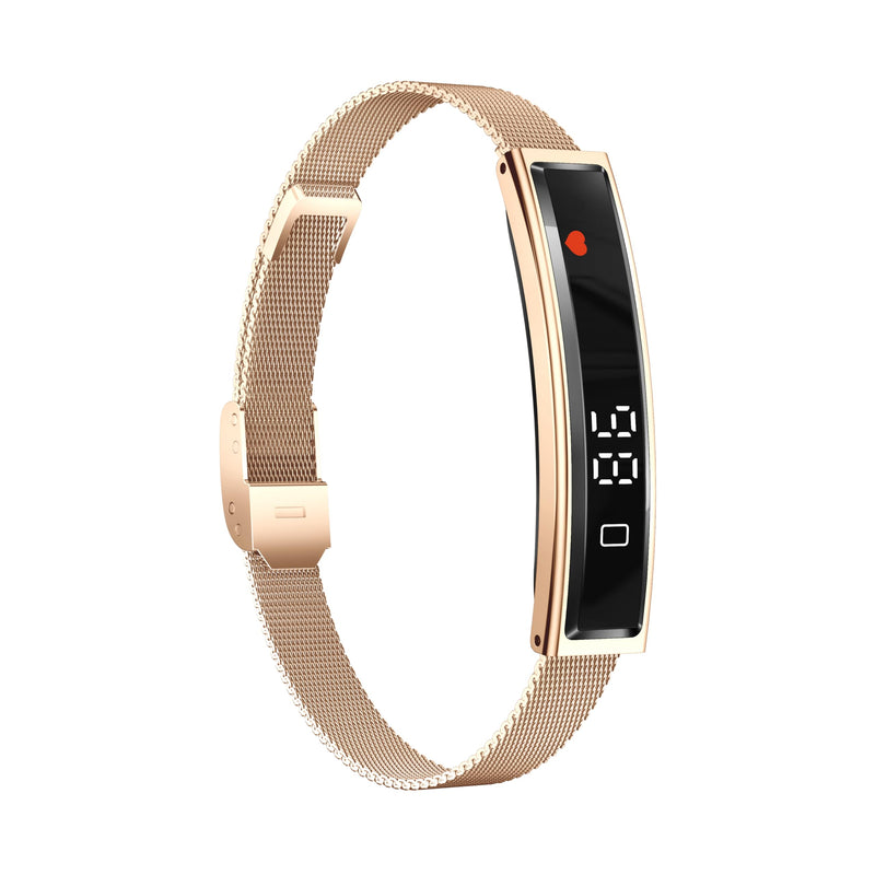 Smart Bracelet for Men Women with 2 Bands 24/7 Fitness Health Tracker Gold Steel + Black Silicone