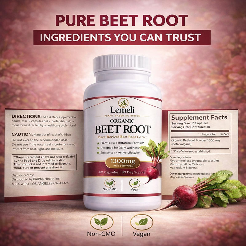 Beetroot 1300mg, Nitric Oxide Support Formula with Beet Root Extract, Vitamin C & Black Pepper, Plant-Based Daily Wellness Supplement, 60 Vegan Capsules 30 Count (Pack of 2)