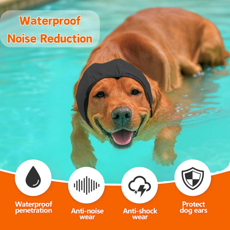 Dog Bath Earmuffs, Waterproof Swimming Ear Protection Cover with Noise Reduction, Breathable & Adjustable Dog Ear Protection Against Dirt, Insects (Grey L) Grey