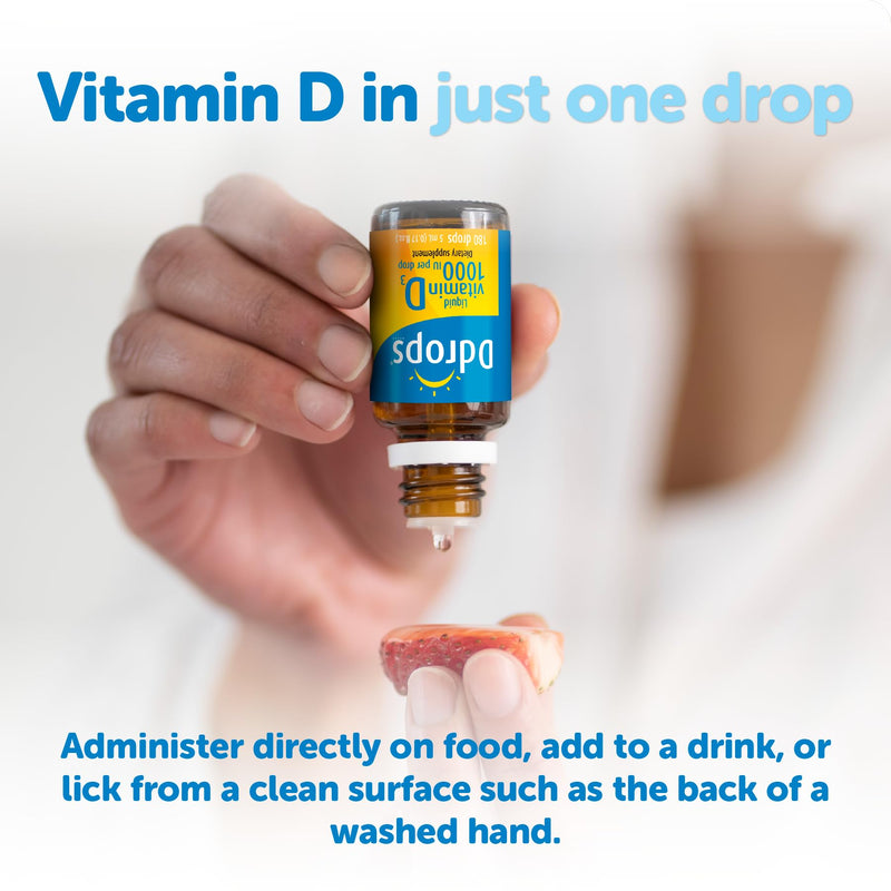 Ddrops Adults 1000 IU 180 Drops, Liquid Vitamin D. Supports Strong Bones & Immune System. No Large Capsules, No Preservatives, Non-GMO, Allergy-Friendly 0.17 Fl Oz (Pack of 1)