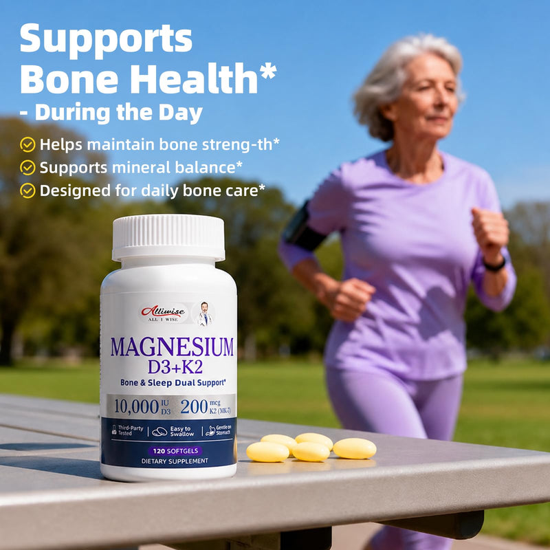 Magnesium Softgels with 10000IU Vitamin D3 + 200mcg K2 MK-7, 2Pack | Easy to Swallow high absorption Magnesium Small Pills, Support Daily Calcium, Sleep, Immune Health for Women/men 120 Count (Pack of 2)