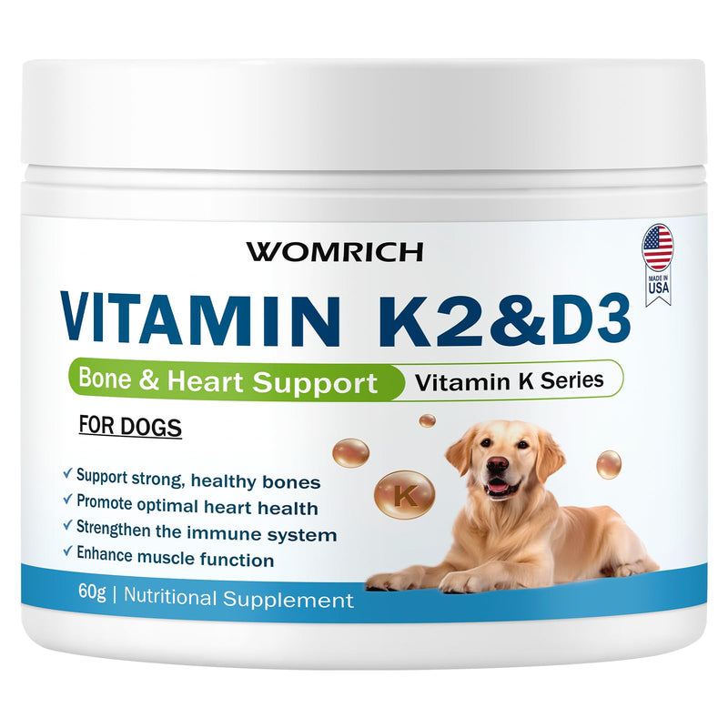 Vitamin K2 & D3 Supplement for Dogs – 60g | Vitamin Complex Supports Strong Bones, Cardiovascular Health, & Immune Function | Vitamins K for Dogs, Vitamins K1 & K2 (MK4 & MK7) + Vitamins D3