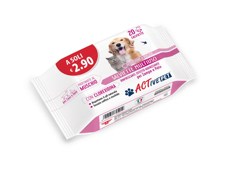 F & F Active Pet Multi-Purpose Cleaning Cloths with Chlorhexidine, for Cleaning and Cleaning Dog and Cat Hair, with Moss Scent, Pack of 20 Cloths - BeesActive Australia