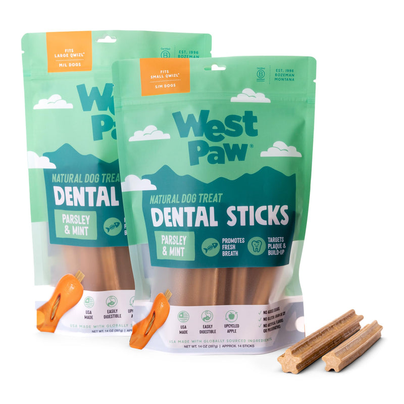 WEST PAW Dental Sticks Durable Dog Chew for Interactive Play, Clean Teeth and Fresh Breath - Safe Reliable and Long Lasting - 14 oz Bag for Large Dogs