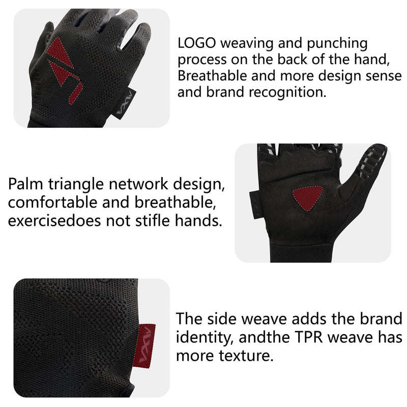 VXW Flying Disc Wear Resistant Full Finger Outdoor Training Gloves Breathable Non-Slip Fitness Riding Gloves MTB Cycling Gloves XX-Large Black