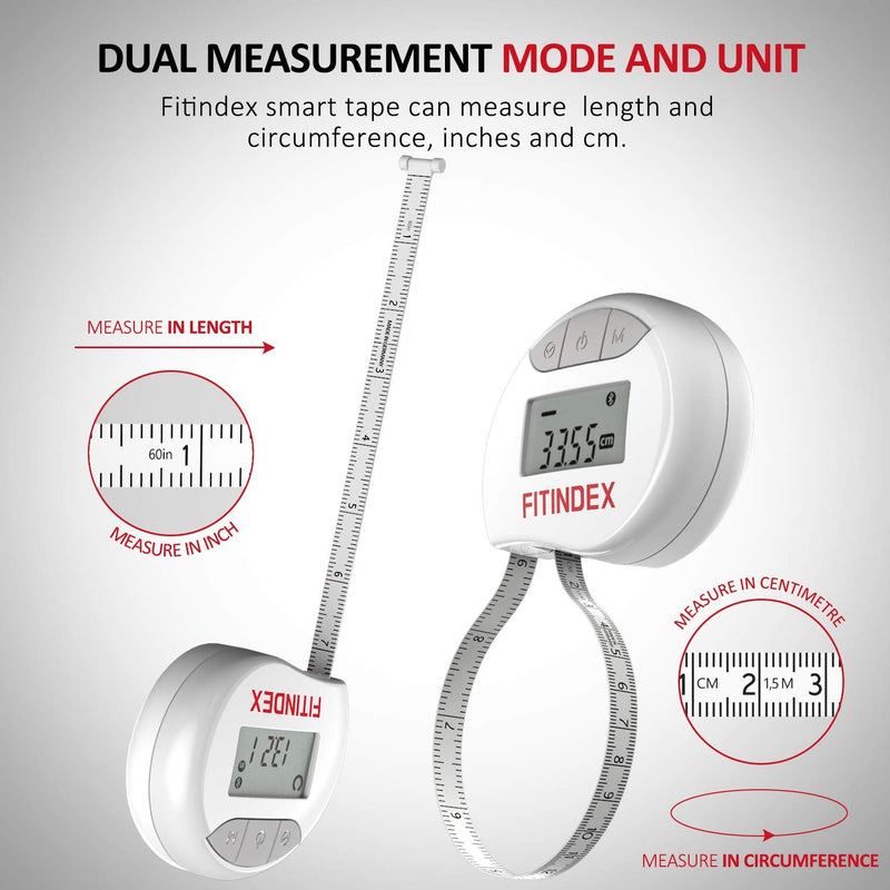 FITINDEX Smart Body Tape Measure, Accurate Tape Measurements for Weight Loss, 12 Body Parts Measurements for Waist, Hip, Bust, Arms, Muscle Gain, Sync with APP - BeesActive Australia