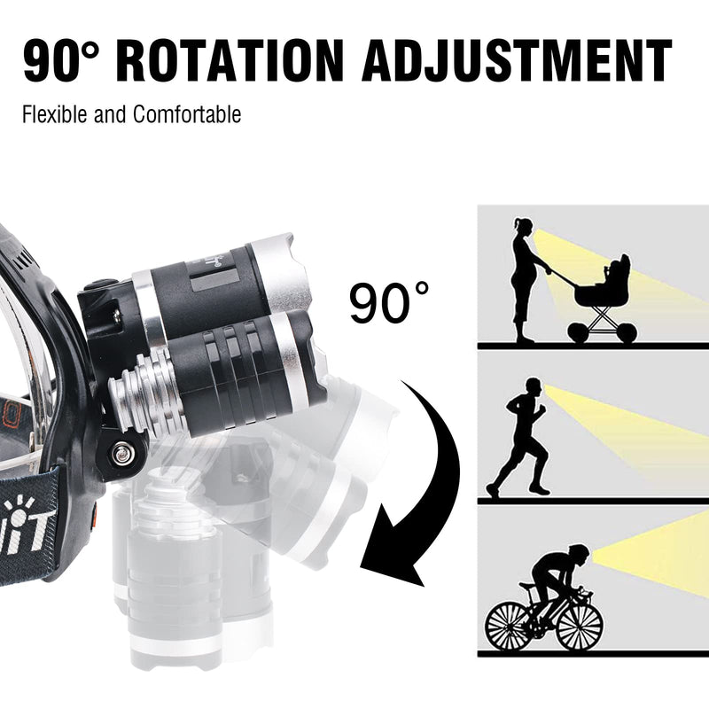 BORUIT RJ-3000 LED Rechargeable Headlamp with Green Light, Super Bright Hunting Head Lamp 3 Modes, Waterproof Head Light for Adult Fishing Camping Headlight Gear