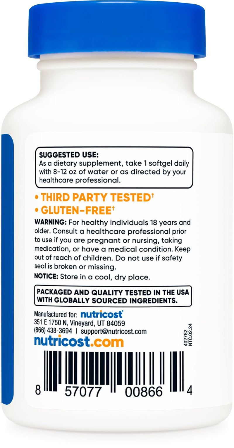 Nutricost Vitamin K2 (MK7) (100mcg) + Vitamin D3 (5000 IU) 120 Softgels - Gluten Free and Non-GMO Unflavored 120 Count (Pack of 1) - BeesActive Australia